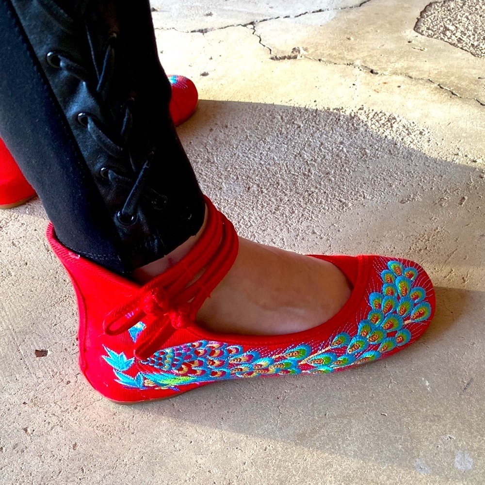 Peacock Embroidery Women's Canvas Ballet Flats Ladies Casual Walking…